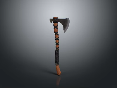 Handcrafted Axe With Wooden Handle And Metal Blade For Decorative 3d model