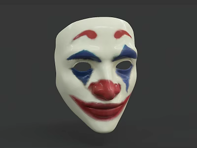 White Clown Mask With Red Blue Facial Features And Detailed Design 3d model