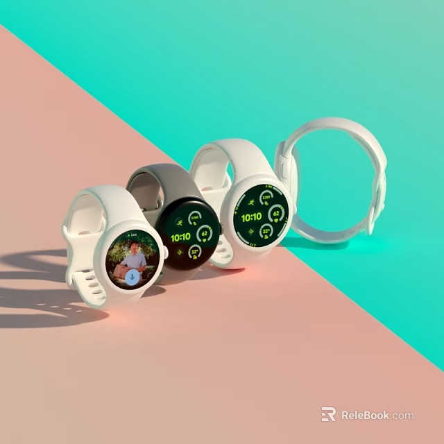 Smartwatch With White Strap And Screen Display Different Content On Pink Blue Gradient Background 3d model