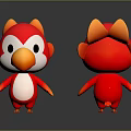 Red Bird Shaped Stuffed Toy With Orange Ears White Belly Front And Back Views