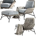 Gray Wicker Leisure Chair With Soft Cushion Ottoman And Cozy Blanket On Metal Legs