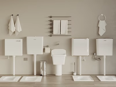 White Bathroom Fixtures Interior Toilets Sinks Towel Racks And Accessories 3d model