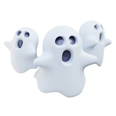 Cute Three White Ghost Shaped Decorative Ornament Set For Home 3d model