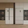 Modern Kitchen With Double White Refrigerators Built in Ovens And Light Wooden Cabinets