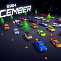 Colorful 2024 December Cars Display With Christmas Trees And Gifts