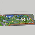 Lush Park Landscape With Curved Paths Basketball Court Water Features Green Trees And Open Lawns