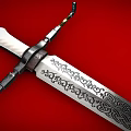 Crossed Decorative Sword and Bow with Intricate Patterns on Red Background 3d model