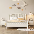 Cozy Kids Room With White Bed Cloud Moon Star Wall Decor And Yellow Bedding