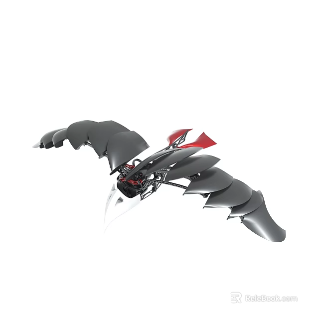Futuristic Mechanical Wing Structure With Black Body Red Details And Multiple Blades 3d model 