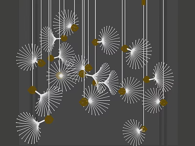 Modern Dandelion Inspired White Chandelier With Gold Accents Hanging Decorative Ceiling Light Design 3d model