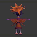 Game Anime Character With Black Hair Maple Leaf Decoration Brown Kimono Arms Outstretched