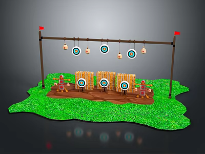 Commercial Shooting Equipment With Metal Frame Hanging Bullseye Targets LED Lights Green Turf Base 3d model