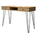 Modern Wooden Desk With Two Drawers And Black Metal Hairpin Legs Design