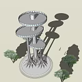 Roadside Observation Tower With Multi Level Circular Platforms Supporting Pillars And Trees