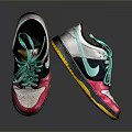 Colorful Nike Sneakers With Green Laces Black White Upper Pink Toe Cap And Yellow Sole