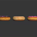 Three Colorful Donuts With Pink Frosting Purple Sprinkles And Original Flavor On Black Surface