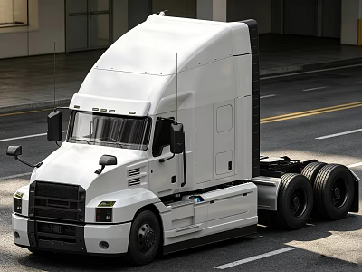 White Semi Truck Cab Design With Urban Road And Building Background 3d model