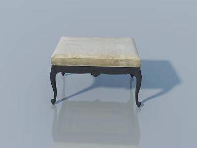 Elegant Ottoman With Beige Cushion And Black Metal Legs On Gray Background 3d model