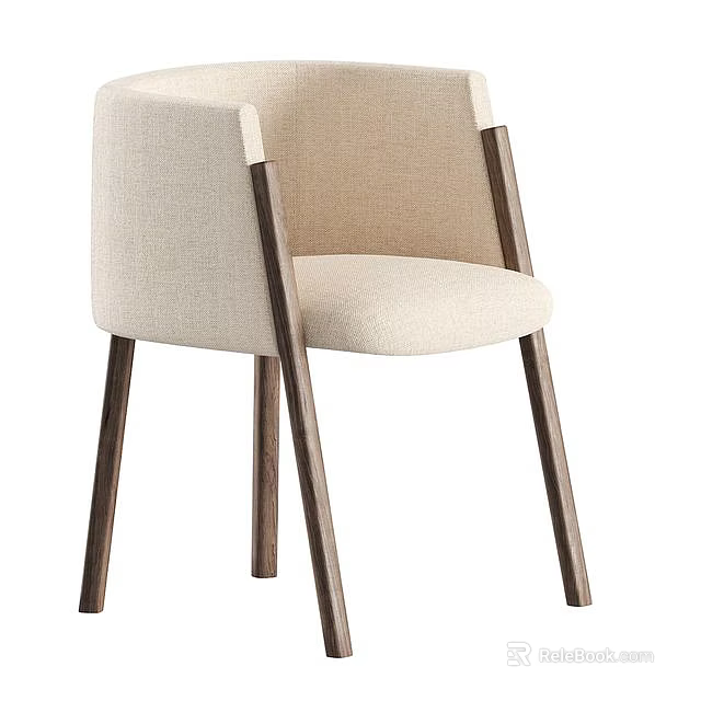 Beige Fabric Leisure Chair With Dark Wooden Legs For Modern Home Decor 3d model 