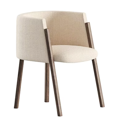 Beige Fabric Leisure Chair With Dark Wooden Legs For Modern Home Decor 3d model