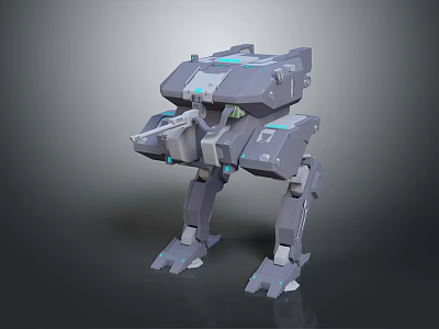 Game Movie Mech Character Gray Mechanical Design Featuring Blue Accents Robotic Arms And Standing Pose 3d model