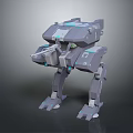 Game Movie Mech Character Gray Mechanical Design Featuring Blue Accents Robotic Arms And Standing Pose
