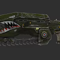 Green Mechanical Gun With Shark Mouth Design And Metallic Emblem Details