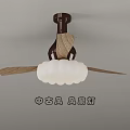Mid Century Style Ceiling Fan Light With Wooden Blades And White Lampshade Design