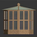 Outdoor Octagonal Wooden Gazebo Structure With Lattice Windows And Peaked Roof Top