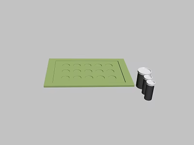 Stylish Decorative Ornament Set with Green Tray Circular Indentations and Black Cylindrical Pieces 3d model