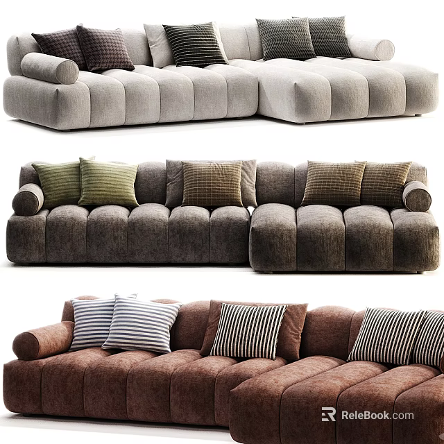 Modern Multi Seater Sectional Sofa In Gray Brown With Soft Decorative Pillows 3d model 
