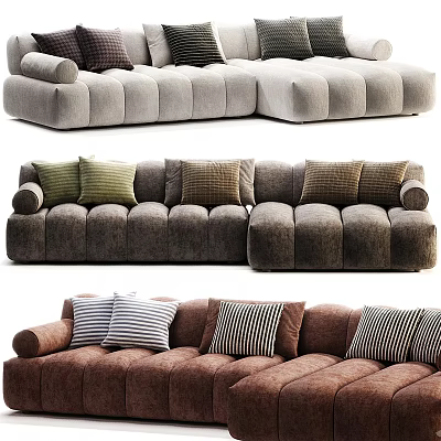 Modern Multi Seater Sectional Sofa In Gray Brown With Soft Decorative Pillows 3d model