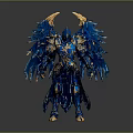 Armored Warrior With Blue Wings And Golden Horns In Ornate Blue Gold Armor