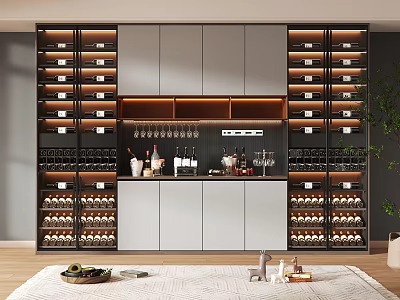 Modern Wine Cabinet With Multiple Wine Racks Glass Holders And LED Lighting 3d model