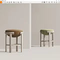 Modern Wooden Stools With Brown And Green Upholstered Seats In Minimalist Room