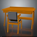 Kids Wooden Orange Study Desk With Comfortable Gray Chair For Learning