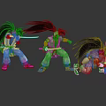 Anime Style Game Character Figures With Red Tops White Pants And Swords