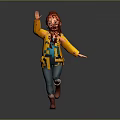 Game Movie Character Red Haired Yellow Coat Blue Shirt Jeans Red Boots Waving Running Pose