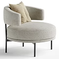 Modern Beige Fabric Armchair With Curved Armrests Round Seat And Black Metal Legs
