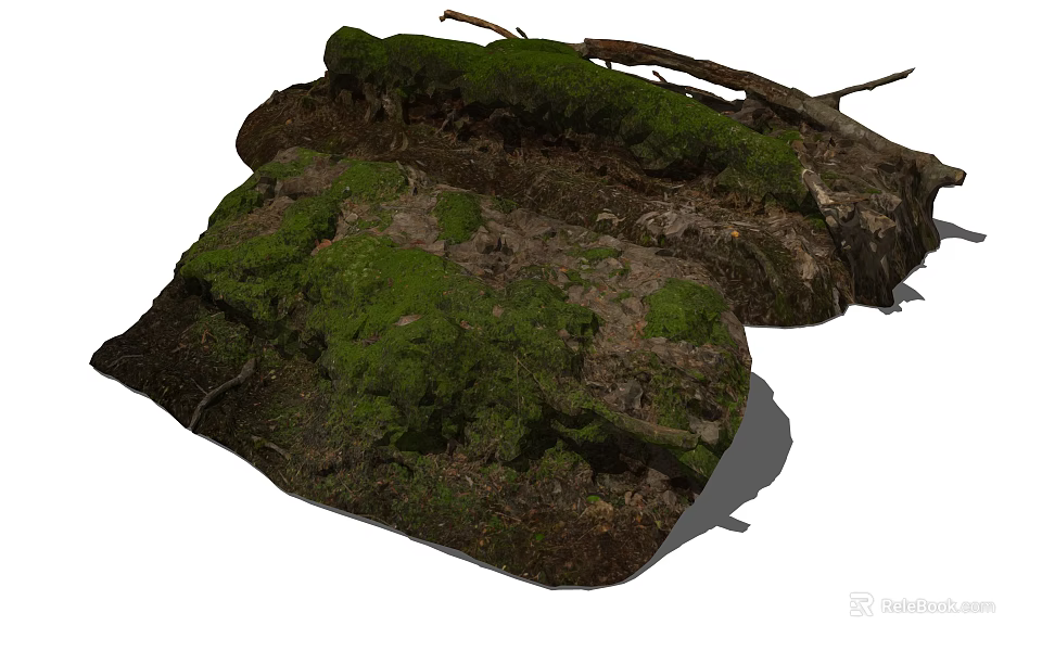 Natural Stone and Wood with Mossy Texture Rustic Logs and Tree Branches 3d model 