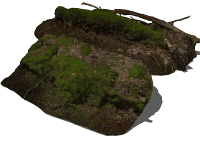 Natural Stone and Wood with Mossy Texture Rustic Logs and Tree Branches 3d model