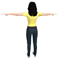 Full Body of Woman in Yellow T-shirt Blue Jeans with Arms Outstretched 3d model