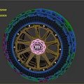 Car Tire With Black Red Alloy Wheel Rim And BBS Logo Tread Pattern