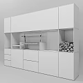 Black Modern Entryway Cabinet Sideboard With Red Brick Wall And LED Strip Lights