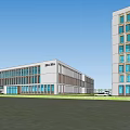 Modern Office Building Exterior With Glass Curtain Walls And Spacious Grounds