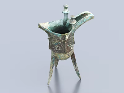 Traditional Bronze Colored Ceramic Vessel With Three Legs And Intricate Patterns 3d model
