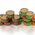 Stacked HIKPA Canned Food with Green and Orange Labels
