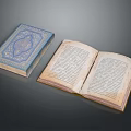 Intricately Carved Blue Book Cover With Sculptural Design And Open Vintage Pages