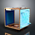 Mechanical Display Case With Wooden Frame Blue Panel Gear Mechanism And Transparent Components