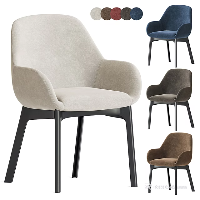 Modern Accent Chair With Beige Upholstery Armrests And Black Wooden Legs Multiple Color Options 3d model 